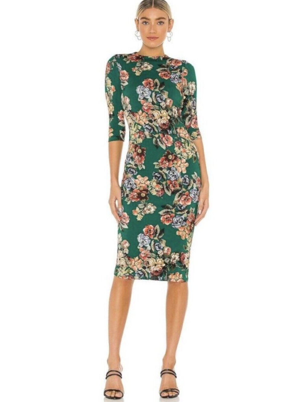 Alice + Olivia Delora Fitted Mock Neck Dress Green Floral Women's Size 6